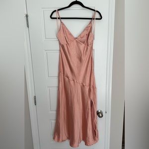 blush satin midi dress